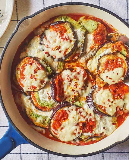 Cheesy Roasted Eggplant Skillet Casserole