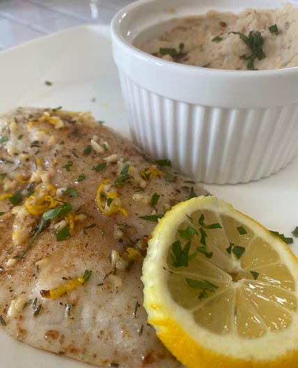WIC Approved Oven Baked Garlic Butter Tilapia and Whipped Beans