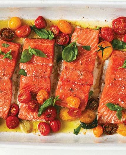 Slow-Baked Salmon and Cherry Tomatoes