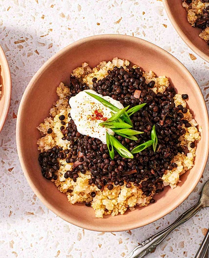 Braised Black Lentil & Quinoa Bowls