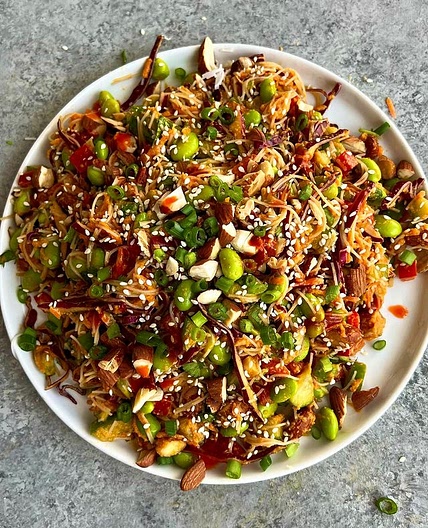 Spring roll chopped vermicelli salad with carrot ginger peanut dressing