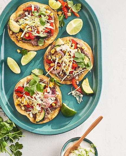 Charred Vegetable & Bean Tostadas with Lime Crema