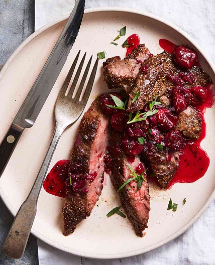 Black Pepper Steak with Sour Cherry Sauce