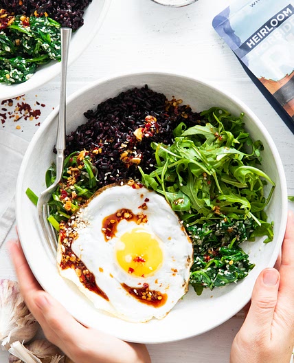 Spicy Spring Greens Rice Bowl