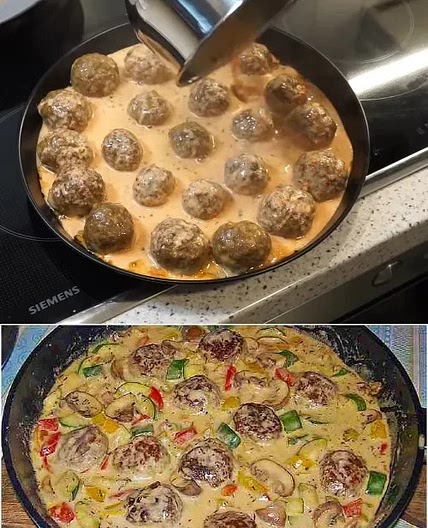 Makkaroni mit Hackbällchen-Ragout