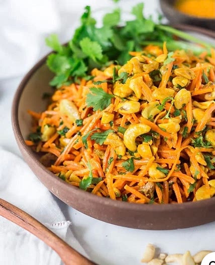 Bombay Carrot Salad with cashews & raisins