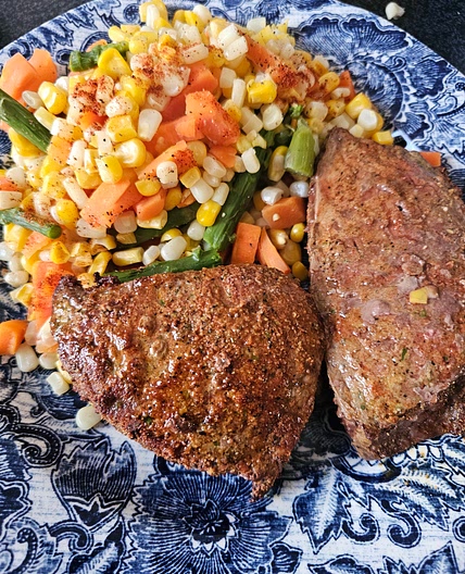Steak and mixed veggies
