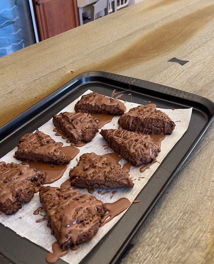 Chocolate Coffee Scones with Bailey’s drizzle