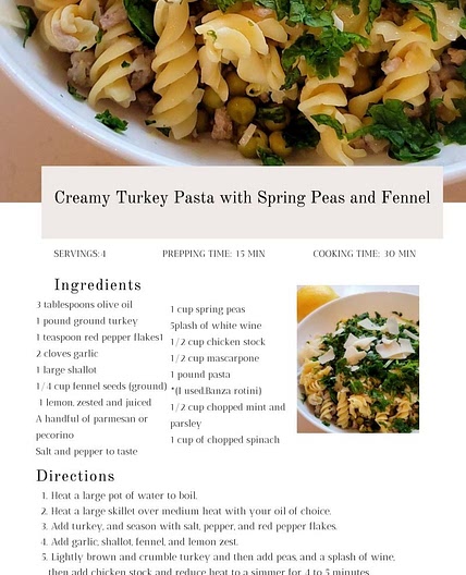 Creamy Turkey Pasta with Spring Peas and Fennel