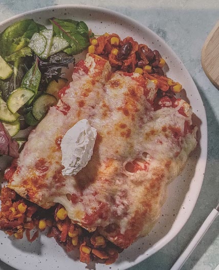 cheesy veggie & bean enchiladas