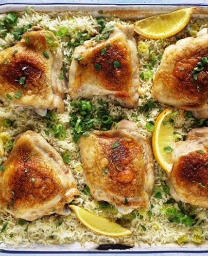 All-in-one chicken pilaf bake