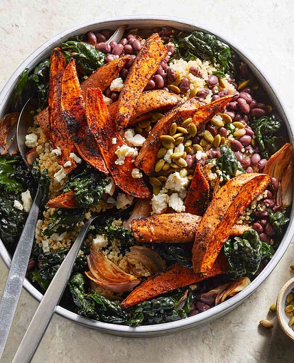 Massaged Kale Salad with Roasted Sweet Potato & Black Beans