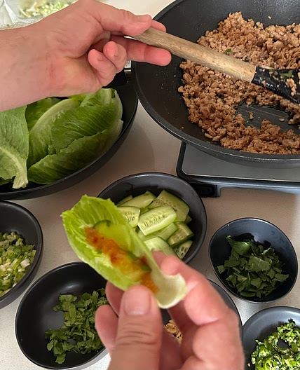 Fragrant Pork Larb in lettuce cups