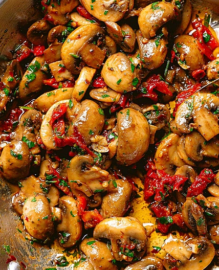 Garlic Maple Mushrooms with Sun-dried Tomatoes