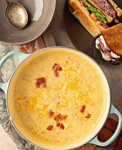 Cheddar Potato and Bacon Soup with Roast Beef Club Sandwich