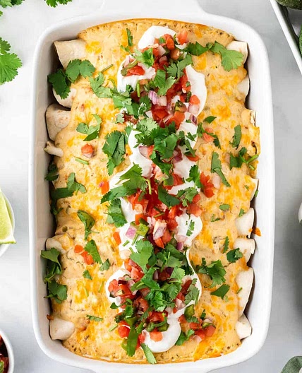 Veggie enchiladas with sour cream sauce