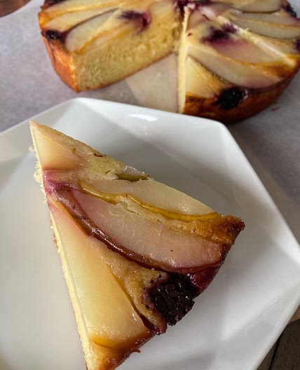 WIC Approved Blackberry Pear Upside Down Cake