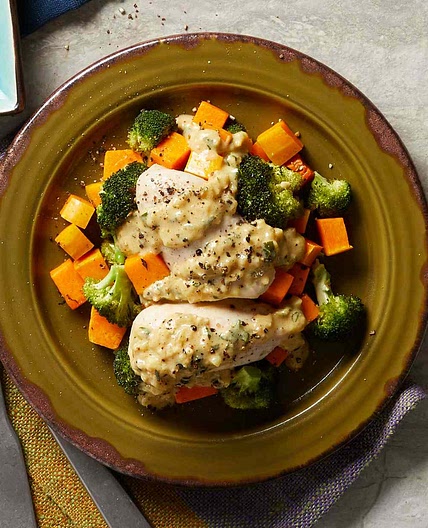 Dijon Chicken with Roasted Broccoli & Butternut Squash