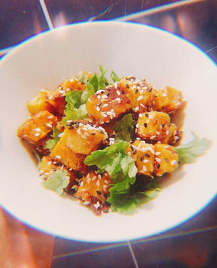 Glazed tofu cubes