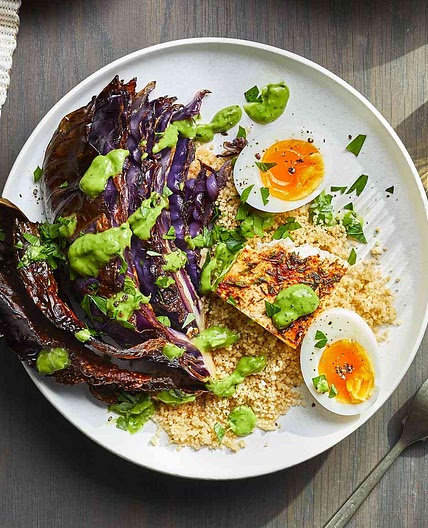 Hearty Breakfast Salad with Roasted Cabbage & Baked Feta