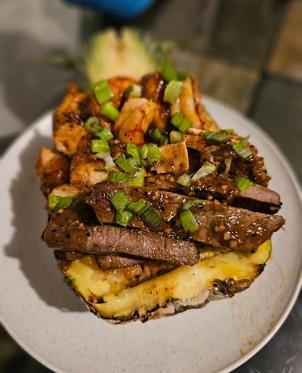 Trappin Trio Pineapple Bowls w/ pineapple dragonfruit teryaki glaze