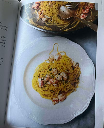 Fresh capelli d’angelo with prawns and lemon