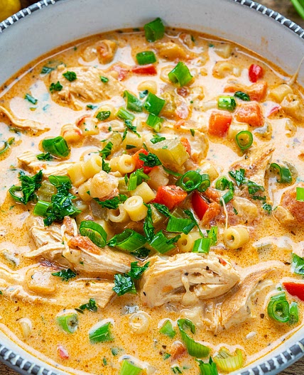Creamy Parmesan Cajun Chicken Pasta Soup