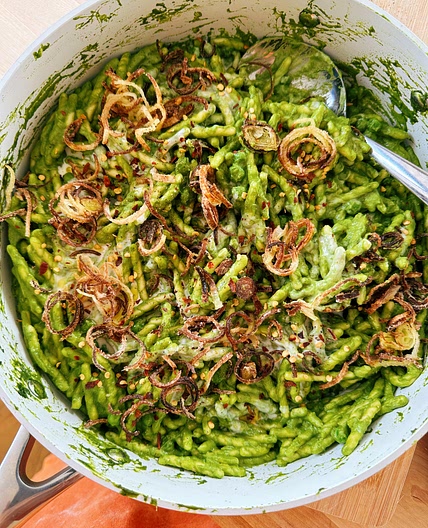 Very Green Pasta with Crispy Leeks