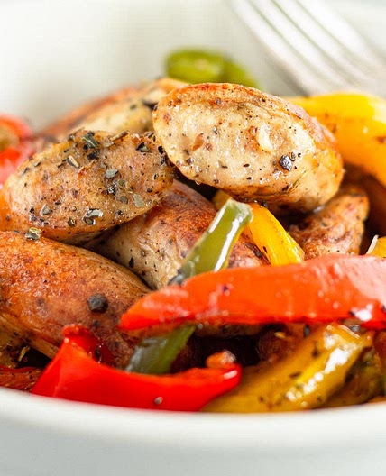 Breakfast Sausage Sauteed with Red and Green Bell Peppers