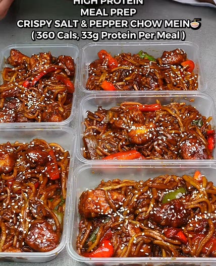 Meal Prep Crispy salt and pepper chicken chow mein