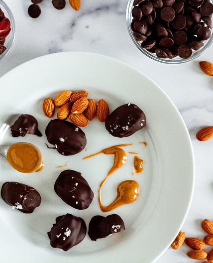4 Ingredient Dark Chocolate Vegan Snickers Stuffed Dates
