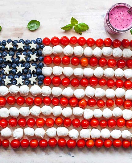 American Flag Caprese Salad with Blueberry-Balsamic Vinaigrette