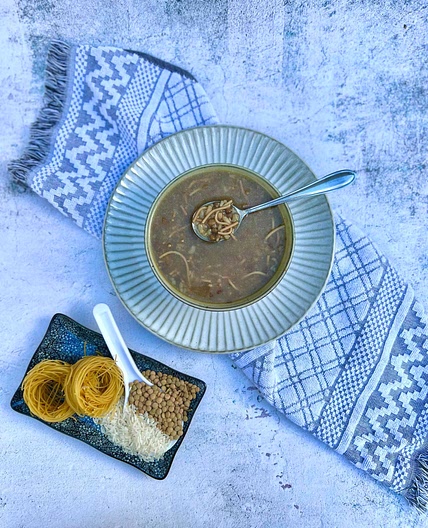 Lebanese Style Lentil Soup with Vermicelli Pasta and Rice 