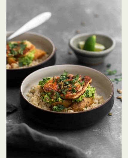Halloumi and potato rice bowl