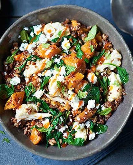 Spiced squash and mixed grain bowl