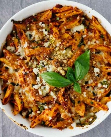 Basil Chicken Baked Ziti 