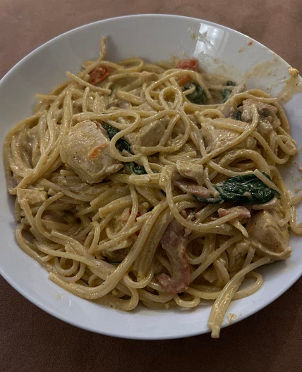 Creamy Jerk chicken carbonara 