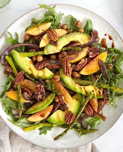 Pecan, nectarine and avocado chickpea salad