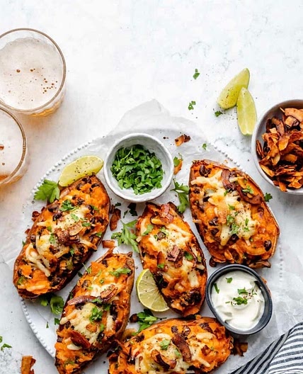 Cheese and black bean loaded sweet potato 