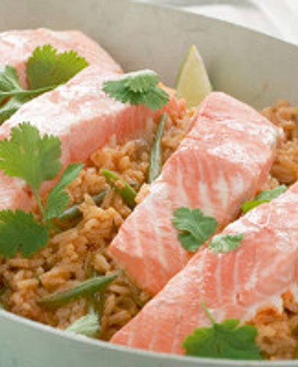 Thai Style Salmon and Rice with Red Curry Sauce