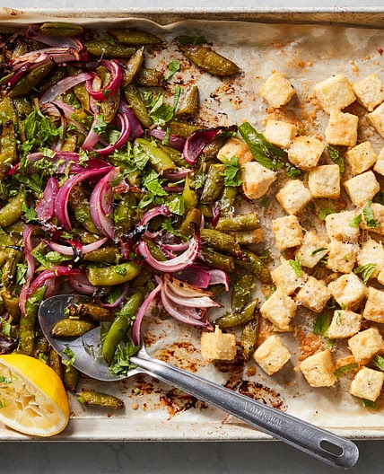 Crispy Baked Tofu With Sugar Snap Peas