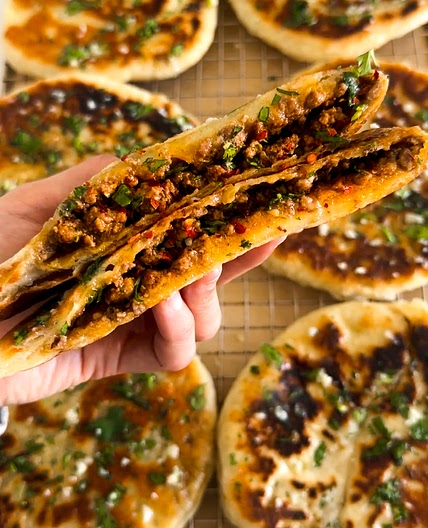 Meat-stuffed Naan
