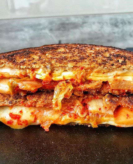 Kimchi and King Oyster Mushroom Grilled Cheese