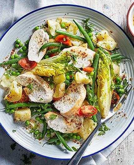 Warm chicken salad with baby potatoes