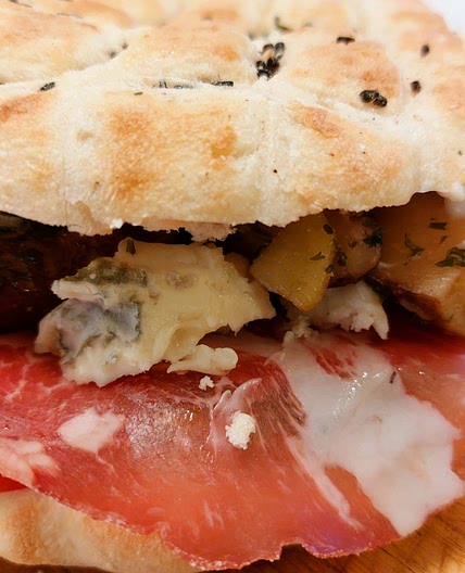 Panini - Coppa, mushrooms and gorgonzola cheese.