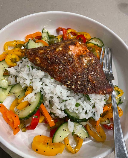 Salmon w Cucumber Pepper Salad