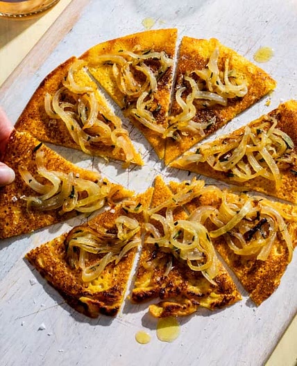 Socca with Sautéed Onions and Rosemary