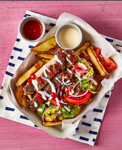 Lamb Donner with Chilli Sauce and Chips