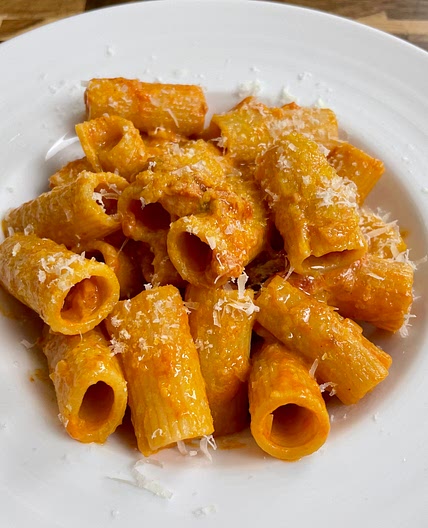 Vodka Rigatoni with Black Garlic Gochujang Butter