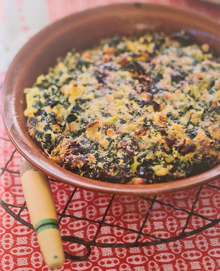 Crustless silverveet pine nut and olive tart
